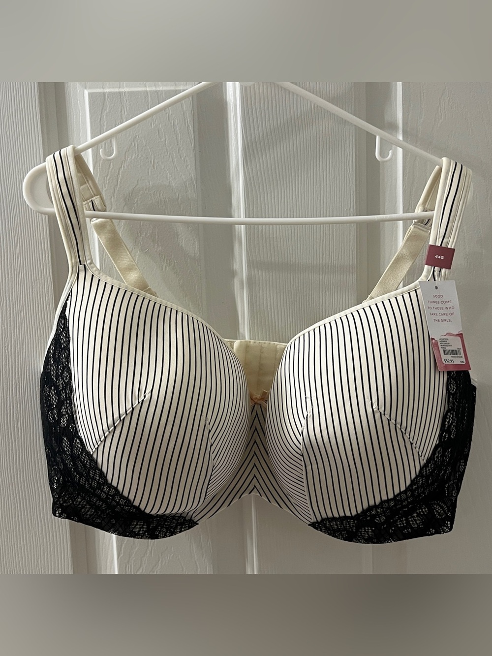 Cacique Women’s White Black Striped Lace Underwired Bra Sz 44G New w/tag